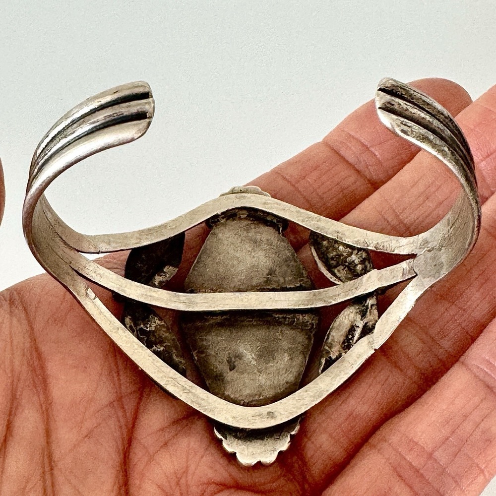 VTG Navajo Cuff Bracelet Turquoise Harvey Era 1960s Marquis Sterling Native Amer - Picture 8 of 14